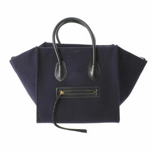 CELINE Luggage Phantom Square Navy Blue Black Felt Handbag